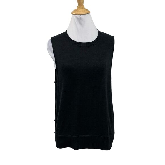 Rag & Bone Tank Top Womens Medium Black Fine Knit Side Button Sleeveless Stretch - Picture 1 of 12